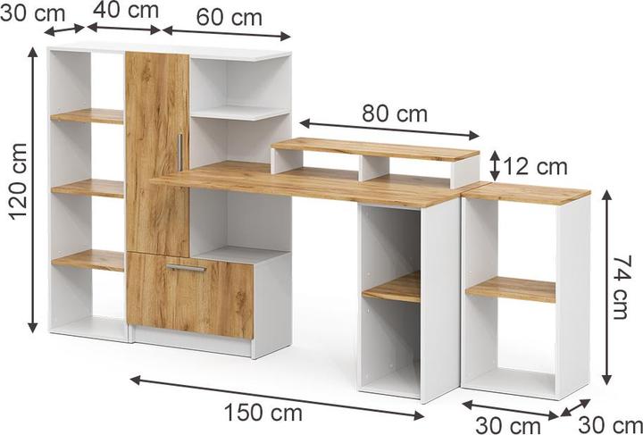 Produktbild Vicco Schreibtisch Tomy, Weiss/Goldkraft Eiche, 150 x 59 cm 5er Set (150 x 59 x 120 cm)