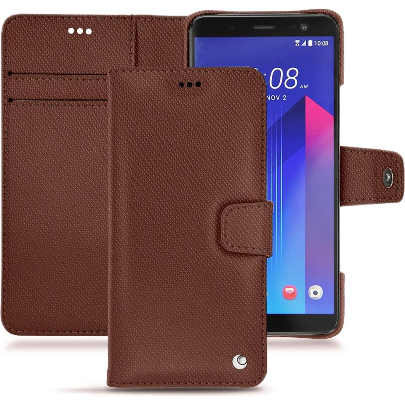 Noreve Lederschutzhülle Wallet (HTC U11+), Smartphone Hülle, Braun