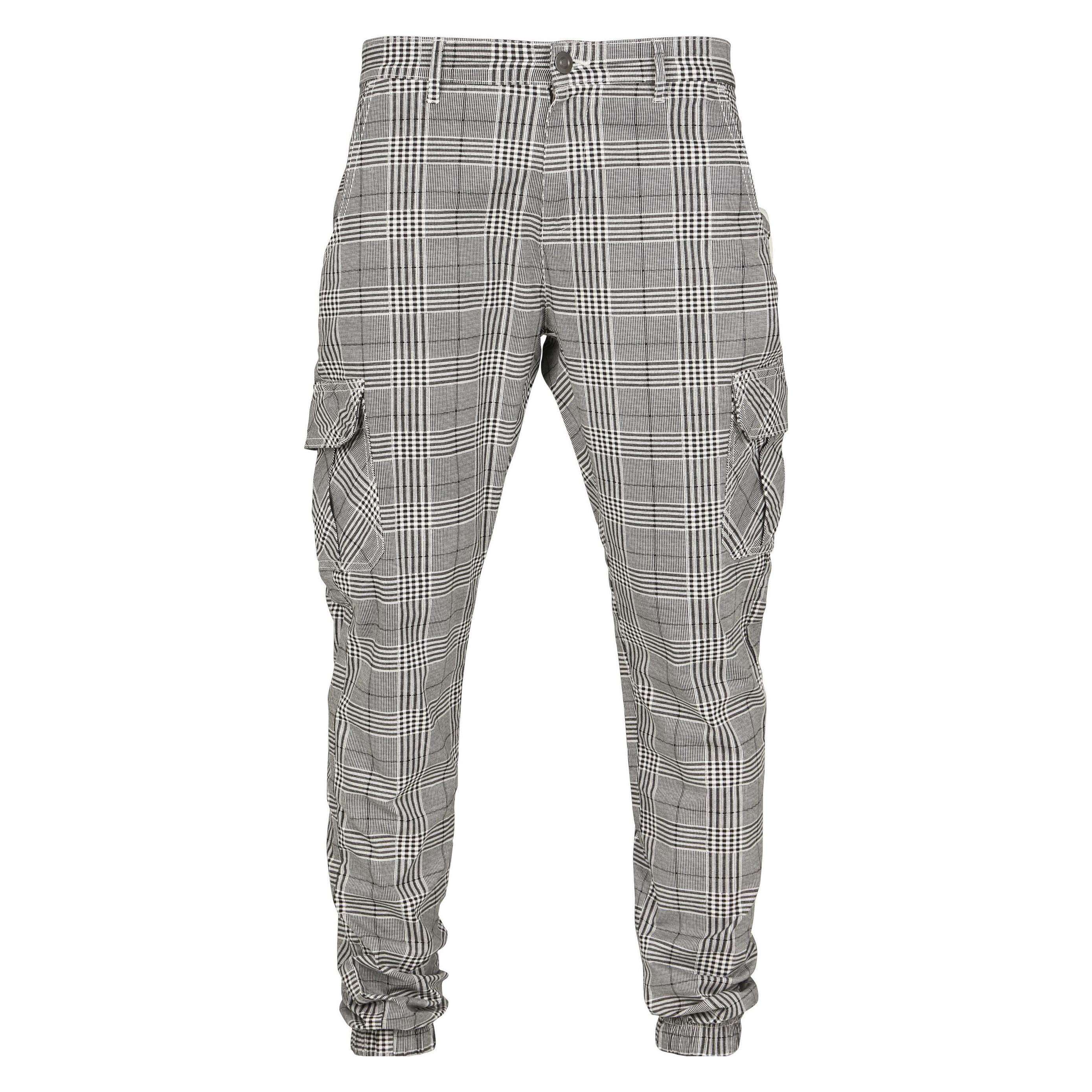 Urban Classics, Herren, Hosen, Aop Glencheck Cargo Jog Pants, Weiss, Schwarz, (M)