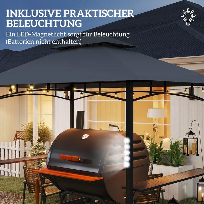 Immagine prodotto Swisshandel24 Grillpavillon mit LED 243x148x248 cm wasserdicht flammhemmend Grillzelt, Grau (243 cm, 148 cm)