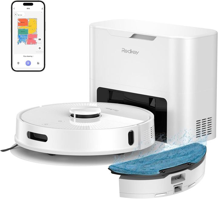 Redkey R10 vacuum robot with mopping function and suction station,4000Pa,90 days,4L,LDS,APP