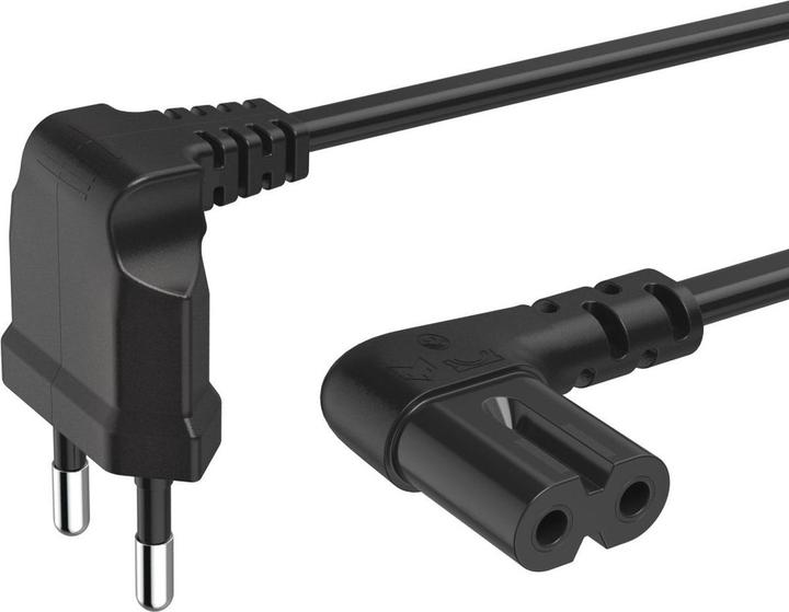 Actual product image Hama Power cable, angled at both ends, Euro plug, double groove/C7, 1.5 m, black (1.50 m)