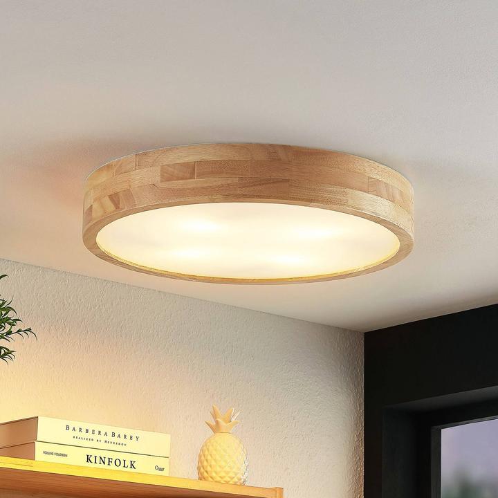 Actual product image Lindby Tanju ceiling light, oak wood Ø 50 cm (E27)