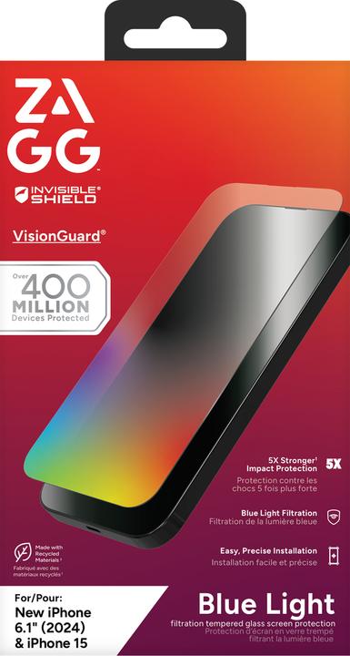 Actual product image Zagg InvisibleShield Glass Elite VisionGuard Apple iPhone 16/15 Screen (1 pcs., Apple iPhone 15, Apple iPhone 16)