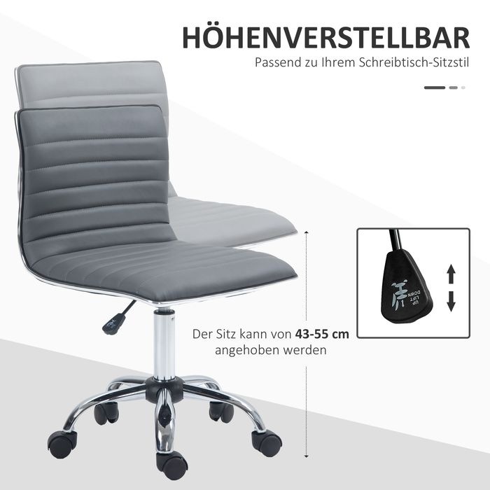 Produktbild Swisshandel24 Bürostuhl ohne Armlehnen, höhenverstellbar Drehstuhl mit Rollen, Dunkelgrau