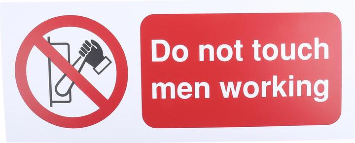Produktbild RS PRO Verbotszeichen, Englisch, Nicht berühren, Do Not Touch Men Working, 100 mm x 250mm