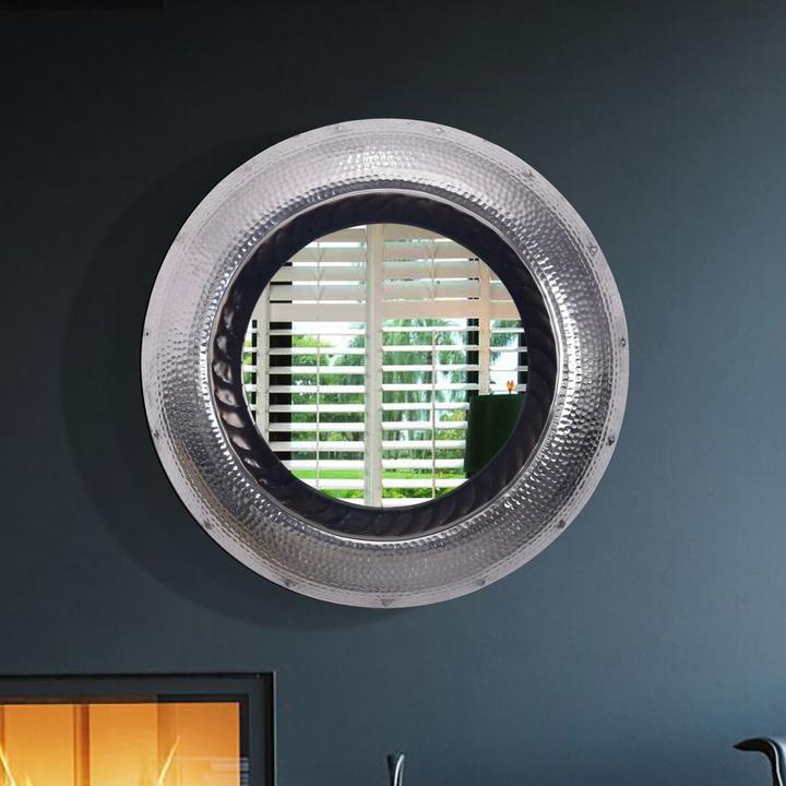 Actual product image FineBuy Wall mirror hallway mirror round metal 74 cm mirror hallway hammered finish (Ø 74 cm)