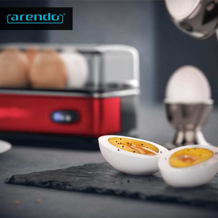 Actual product image Arendo Edelstahl Eierkocher 6-fach, 400 W, Edelstahl, Warmhaltefunktion, Härtegrad einstellbar, rot