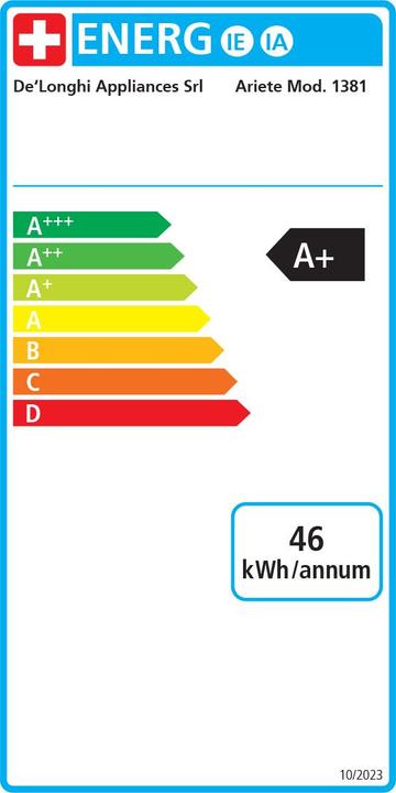 Label énergétique Ariete Perfetto Slim Manometro 1381/14 biały