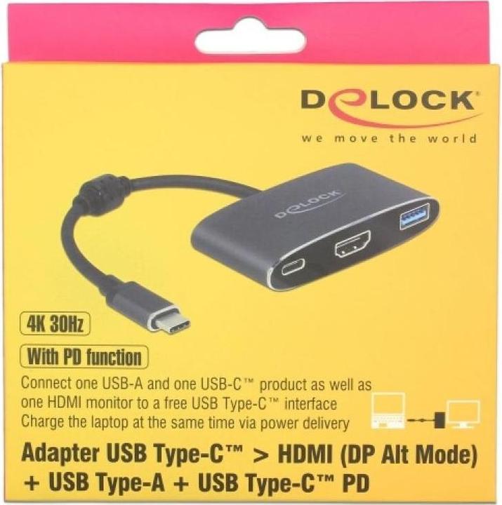 Produktbild Delock Monitoradapter USB Typ-C zu HDMI/USB3 & PD (HDMI, USB 3.0, USB Typ-C, 15 cm)