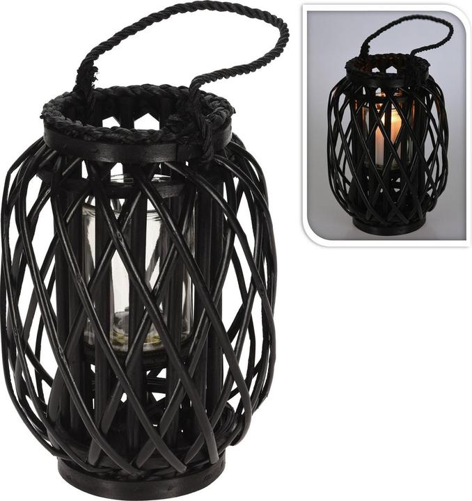 Produktbild Natura Punto Laterne aus Rattan mit Glaseinsatz, schwarz, Windlicht mit Henkel