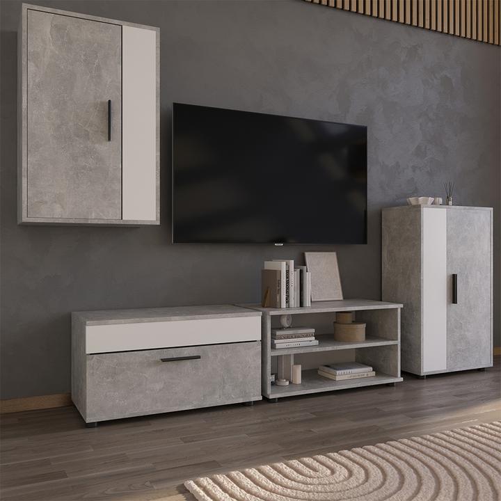 Produktbild Vicco Wohnzimmerschränke Berno, Beton/Weiss, 2 Teile (70.80 x 35.30 x 38.90 cm)