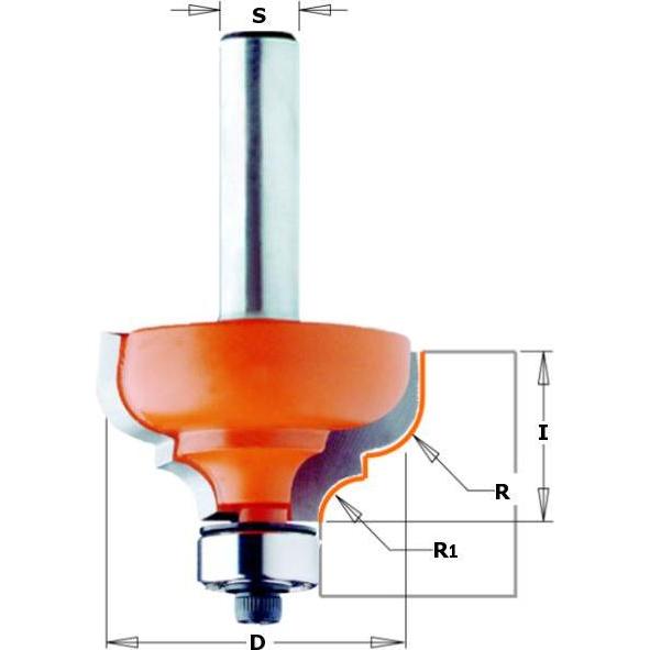 CMT, Punte per fresa, 944.350.11 Profilfräserführungslager konkav konvex ohne erhabenen Rand 35x18,5 R=6,4 Schaft 8mm
