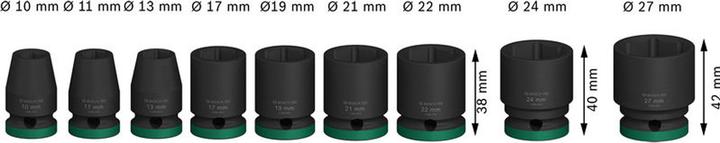Produktbild Bosch Professional Zubehör Steckschlüsseleinsatz-Set (10 mm, 11 mm, 13 mm, 17 mm, 19 mm, 21 mm, 22 mm, 24 mm, 27 mm)