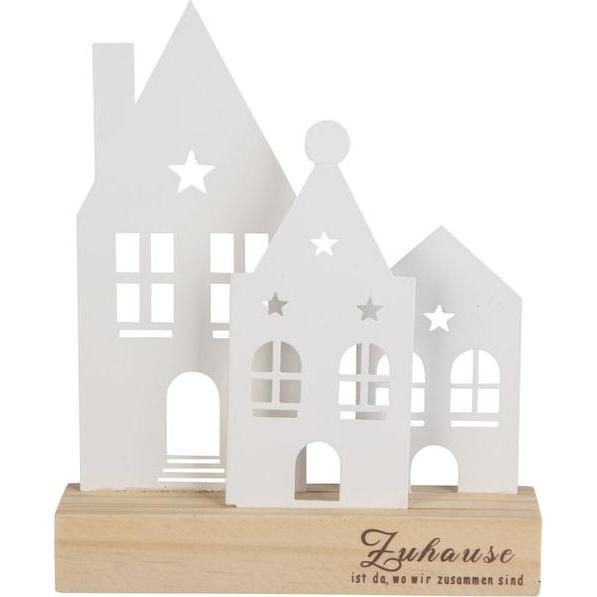 MICA Living, Weihnachtsdeko, Standdeko - Zuhause - weiss/braun - ca. 18 x 4 x 21 cm