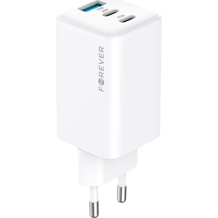 Thumbnail - Forever TC-08-65ACC GaN PD QC charger 2x USB-C 1x USB 65W white (65 W), USB Ladegerät, Weiss
