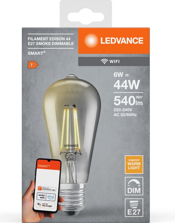 Produktbild Ledvance Smart+ Wifi Filament Edison (E27, 6 W, 540 lm, 1 x, F)