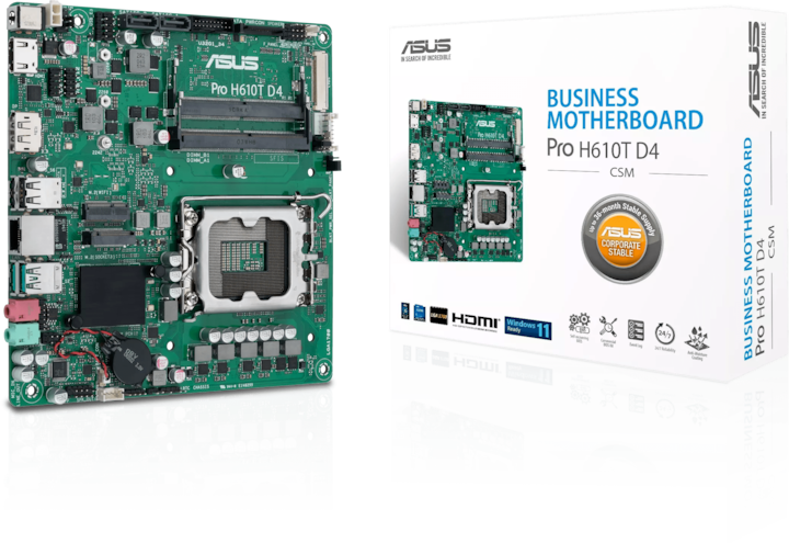 Produktbild ASUS MB PRO H610T -CSM (LGA 1700, Intel H610, Mini-ITX)