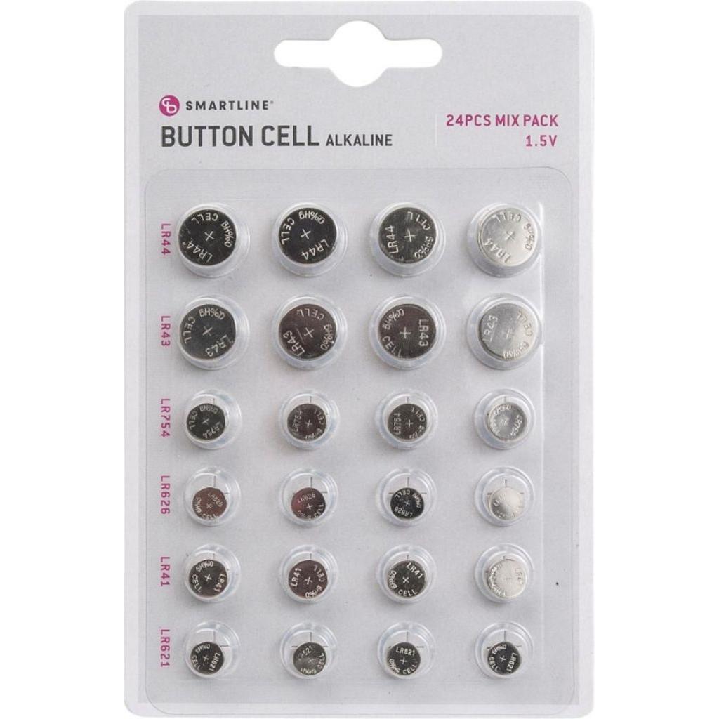 NoName Knappceller Mix Smartline confezione da 24 pezzi alcalini (LR41/LR43/LR44/LR621/LR626/LR754) (24 pz., LR621.), Batterie + pile