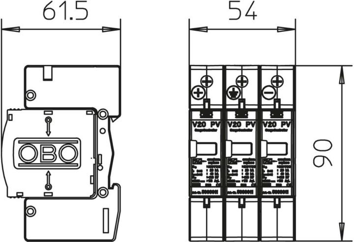 Actual product image OBO Bettermann PV surge arrester V20-C3PH-600 SurgeController 3-pole Type2