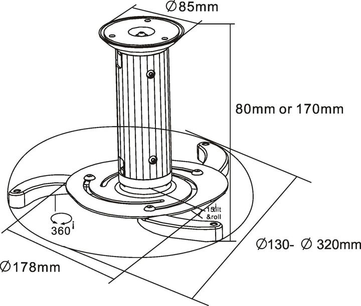 Actual product image InLine Ceiling mount for projector height 80/170mm max. 10kg (Ceiling)