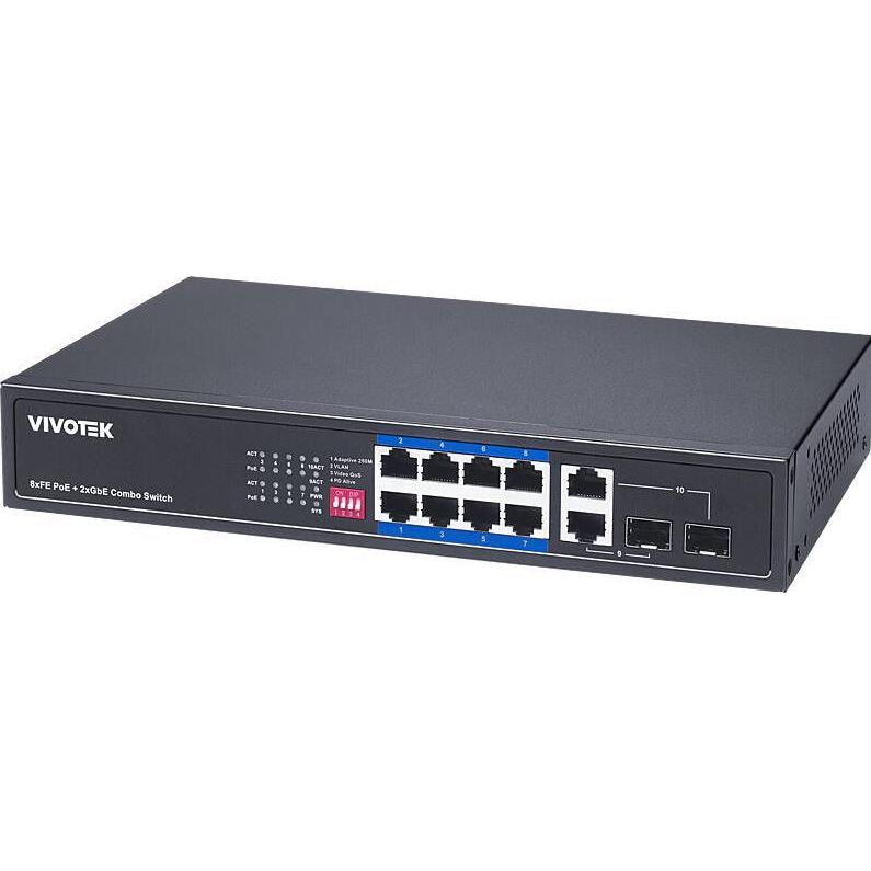 Vivotek AW-FGT-100P-110 Switch unman. 10-Port, PoE (10 Ports), Netzwerk Switch, Schwarz