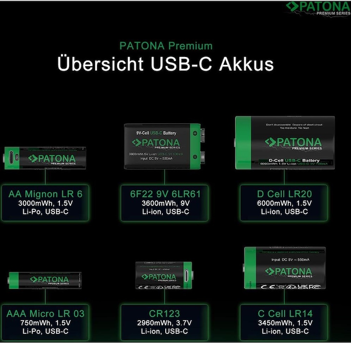 Produktbild Patona Premium Akku 4x CR123 USB-C (4 Stk., RCR123A, 800 mAh)