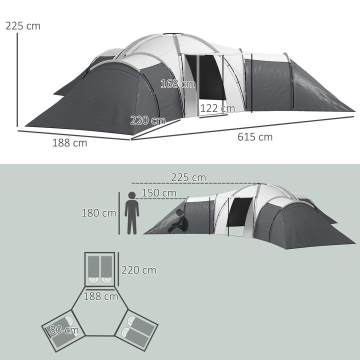 Produktbild Outsunny Campingzelt Polyester, Stahl Grau (Tunnelzelt, 9+ Personen)