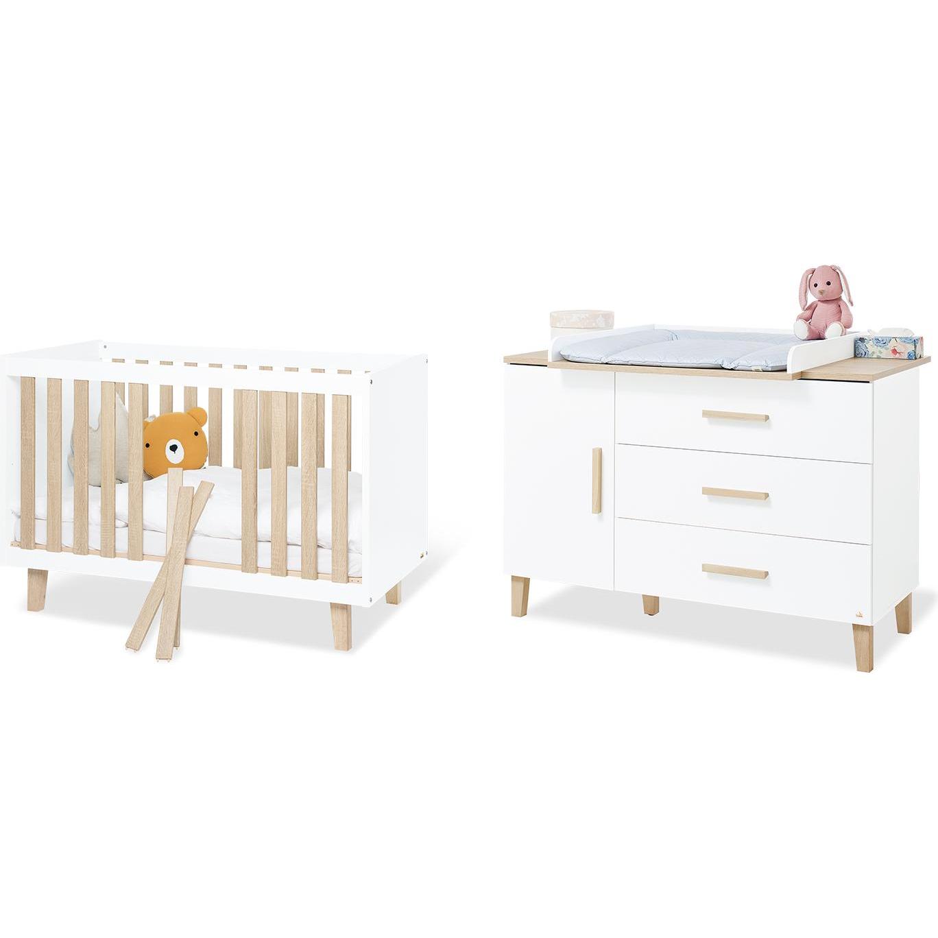 Pinolino, Komplett-Babyzimmer, Kinderzimmer-Set „Lumi” extrabreit mit kleinem Kinderbett, 2-tlg. (Wickelkommode, Babybet...