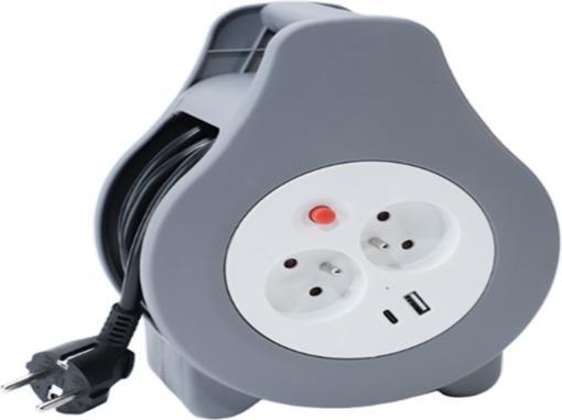 Actual product image Montiss Montis Przedłużacz bębnowy z bezpiecznikiem termicznym 2-gniazdowy z USB-A + USB-C 10m MT188-10 (2x, USB-A, USB-C, 10 m)