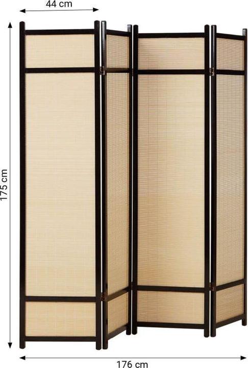 Actual product image Greendeco 4-fold wood screen bamboo black