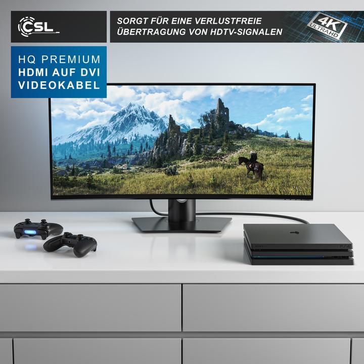 Produktbild CSL DVI zu HDMI Kabel - Dual Link 24 1 - HDTV Auflösungen bis 2560x1600 - OFC Kupferleiter (5 m, HDMI, DVI)