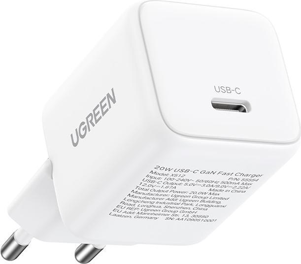 Produktbild Ugreen - Wall Charger X512 (55554) - USB-C, GaN, Fast Charging, 20W, PD3.0, QC4, 3A - White (20 W, 1 Port)