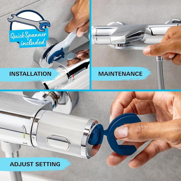 Actual product image Grohe Precision Feel QuickFix thermostatic shower mixer and Vitalio Start 110 shower rail set, length