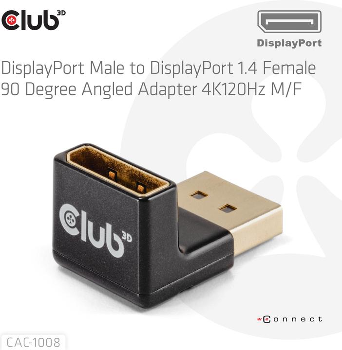 Produktbild Club 3D Club3D Adapter DP > DP 1.4 90° abgewikelt 4K@120Hz St/Bu retail (10.50 cm)