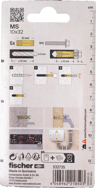 Produktbild Fischer Messingdübel MS 10x32 K (6 Stk.)