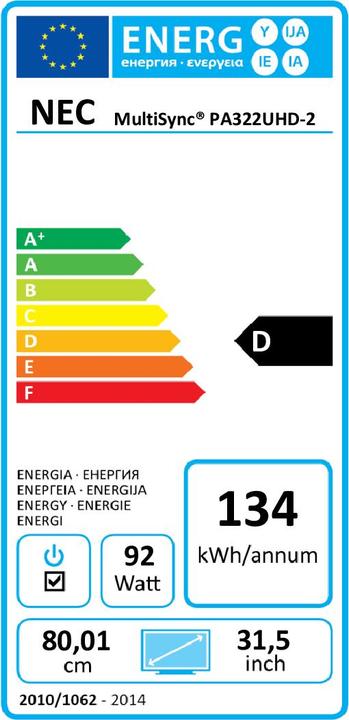 Energy Label NEC MultiSync PA322 (3840 x 2160 Pixels, 31.50")