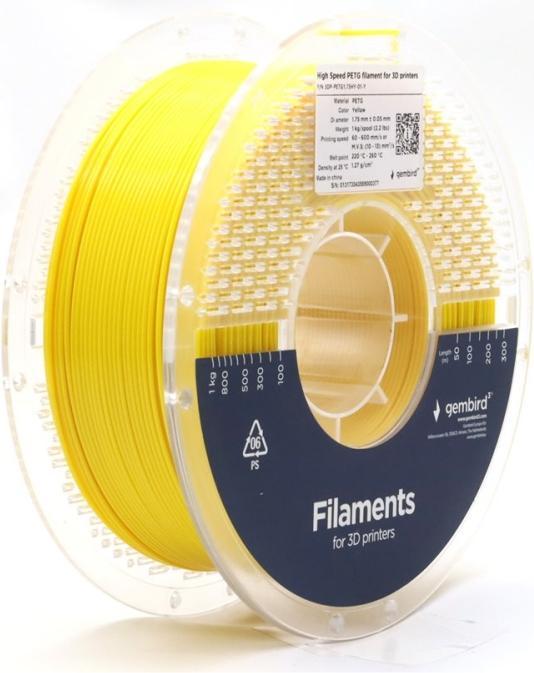 Immagine prodotto Gembird PETG ad alta velocità (PET, PETT) - Gul - 1,75 mm - 1 kg (PETG, 1.75 mm, 1000 g, Giallo)