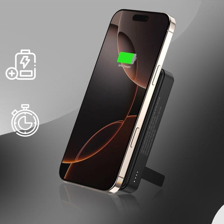 Produktbild Wozinsky Powerbank WLWP-10KA0Y3S 22,5W PD Qi2 10000 mAh, mit Ständer, 1x USB-A, 1x USB-C - schwarz (10000 mAh, 22.50 W, 37 Wh)