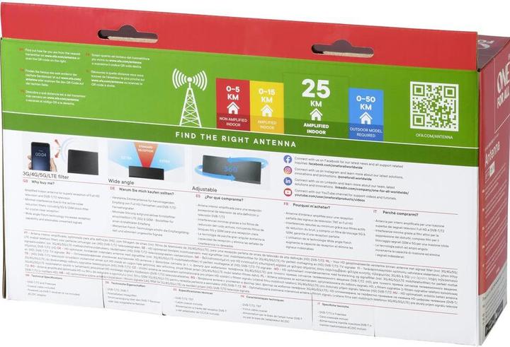 Productafbeelding One for All DVB-T gebogen EX antenne 45dB (Platte antenne, 45 dB, DVB-T / -T2)