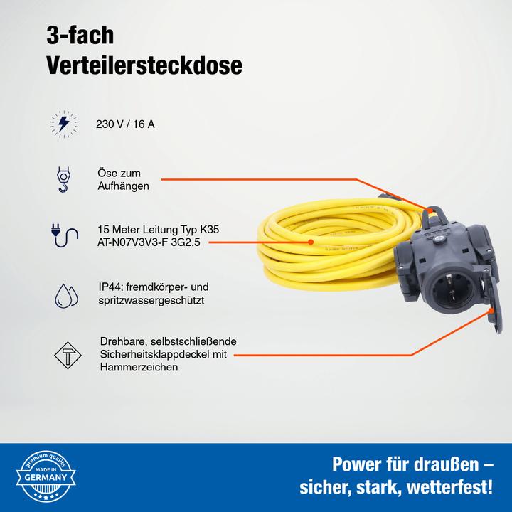 Actual product image As - Schwabe 60343 Power extension cable 16 A 15 m (15 m, CEE 7/3, CEE 7/7)