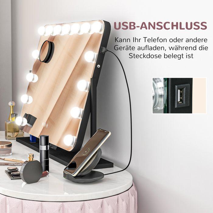 Actual product image Swisshandel24 LED vanity mirror, 3 light modes, dimmable, touch control, USB, 62.5x49.5cm, black