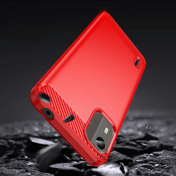 Produktbild Cover-Discount Nokia C12 - Metall Carbon Look Hülle rot (Nokia C12)