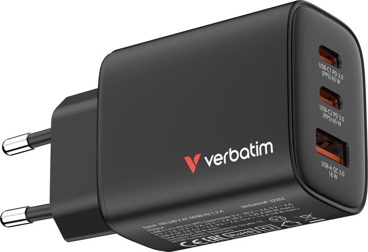 Immagine prodotto Verbatim GaN III Essentials Charger 3 Port 65W USB-A/C black (65 W, 3 porte)