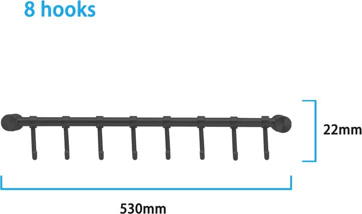 Actual product image Intirilife Stainless steel hanging rail with 8 hooks