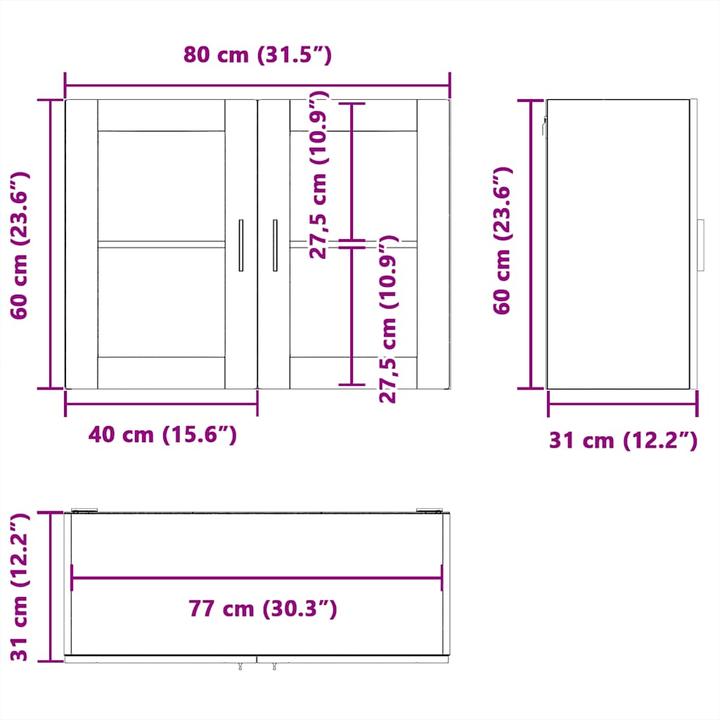 Image du produit VidaXL Armoire suspendue de cuisine avec porte en verre Porto aspect vieux bois Armoire murale de cuisine (80 x 31 x 60 cm)