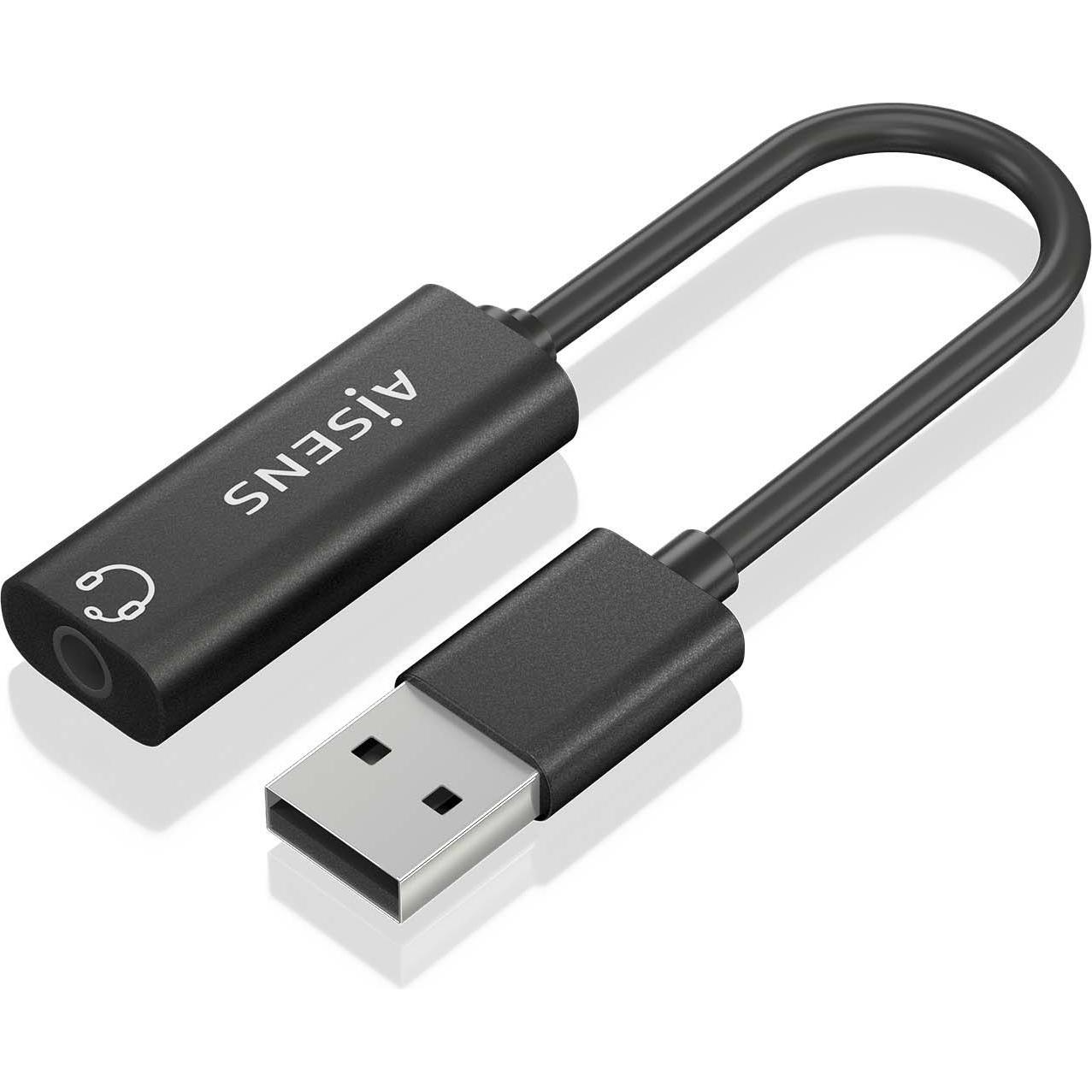Aisens CONVERSOR USB-A A AUDIO 48KHZ USB-A/M-JACK 3.5/H NEGRO 10CM (USB), Scheda audio, Nero