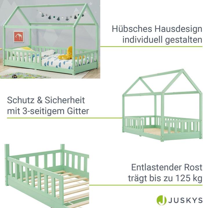 Image du produit Juskys Kinderbett 90x200cm Marli - Mint (90 x 200 cm)