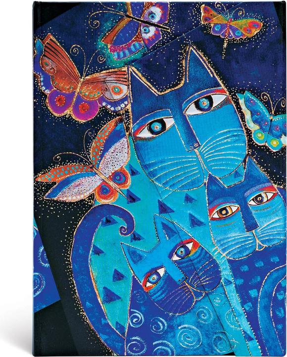 Image du produit Paperblanks Belle et énigmatique Chats en bleu avec papillonsMidiLIN (À rayures, Couverture rigide)