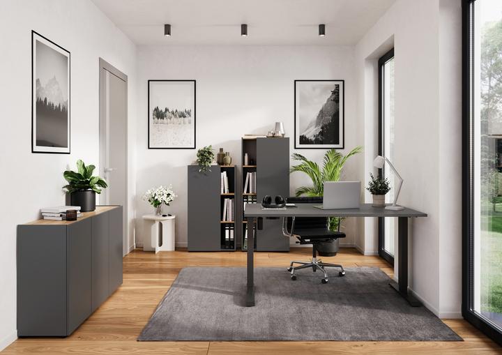 Actual product image Germania Boras height-adjustable desk graphite rectangular, C-foot frame black 120.0 x 80.0 (120 x 80 x 119 cm)